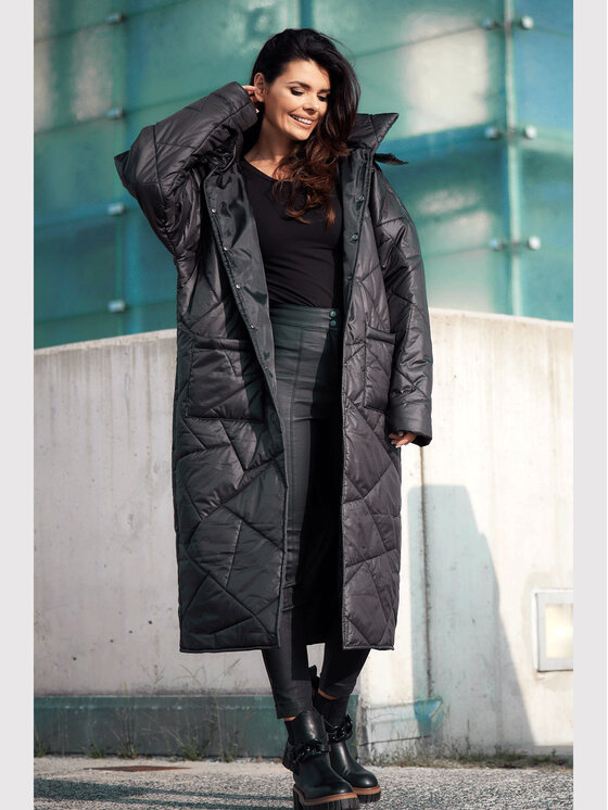 Awama Awama Płaszcz A541 Czarny Basic Fit