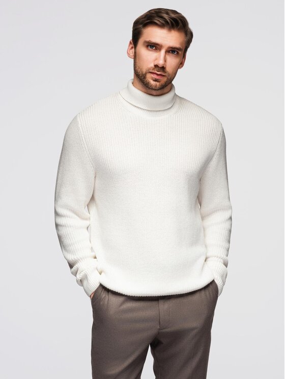 Ombre Ombre Sweter OM-SWTN-0162 Biały Regular Fit