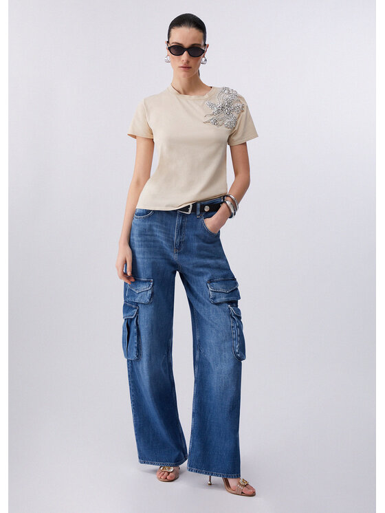 Liu Jo Liu Jo T-Shirt CA6010J3868L9089 Beżowy Regular Fit