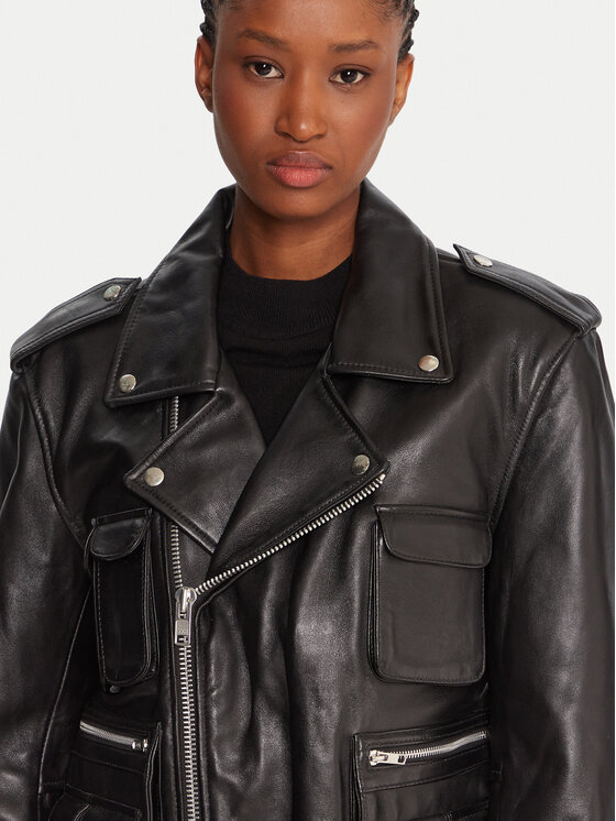 NEW ROCK NEW ROCK Lederjacke W-NRLMJ078-S1 Schwarz Regular Fit