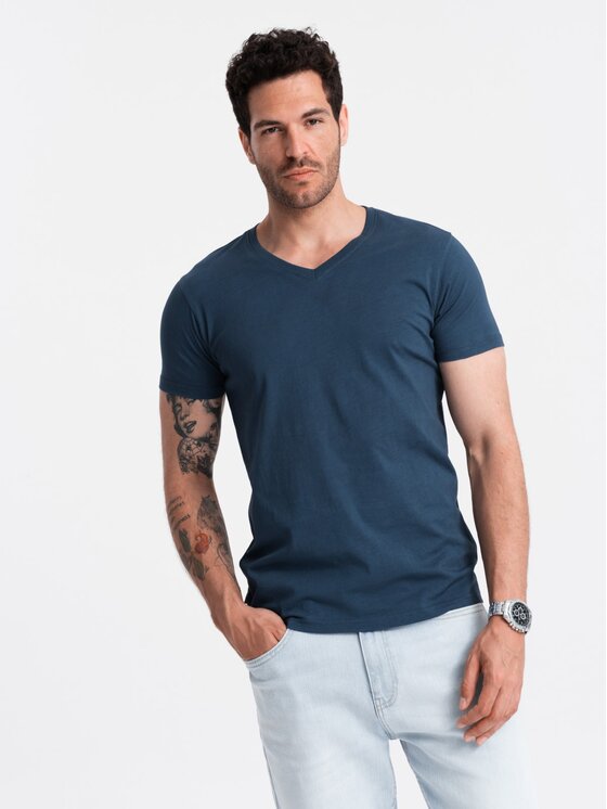 Ombre Ombre T-Shirt OM-TSBS-0145 Modrá Regular Fit