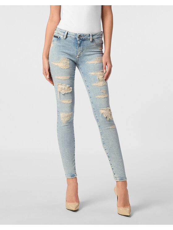 PHILIPP PLEIN PHILIPP PLEIN Jegginsy 25469 Niebieski Jegging Fit