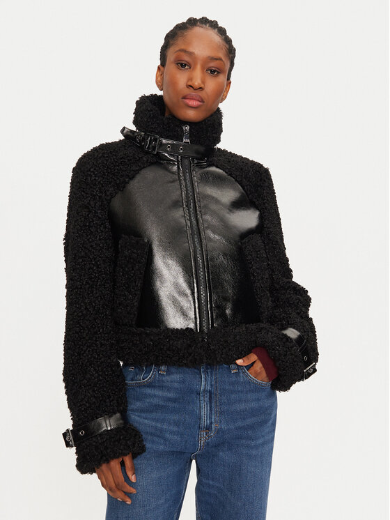 KARL LAGERFELD Bunda z imitácie kože 246W1507 Čierna Regular Fit