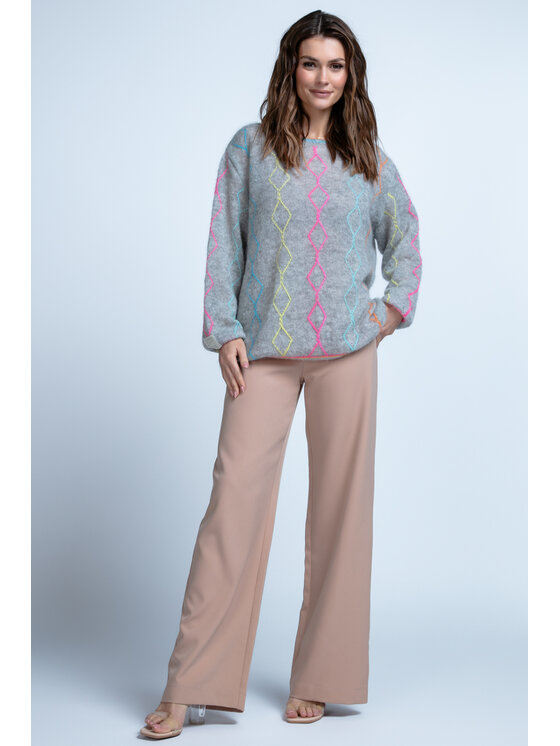 Fobya Fobya Sweter F1843 Szary Regular Fit