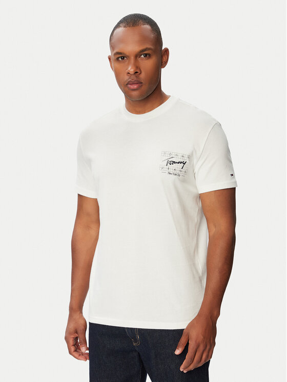Tommy Jeans Tricou Sign DM0DM23177 Crem Regular Fit