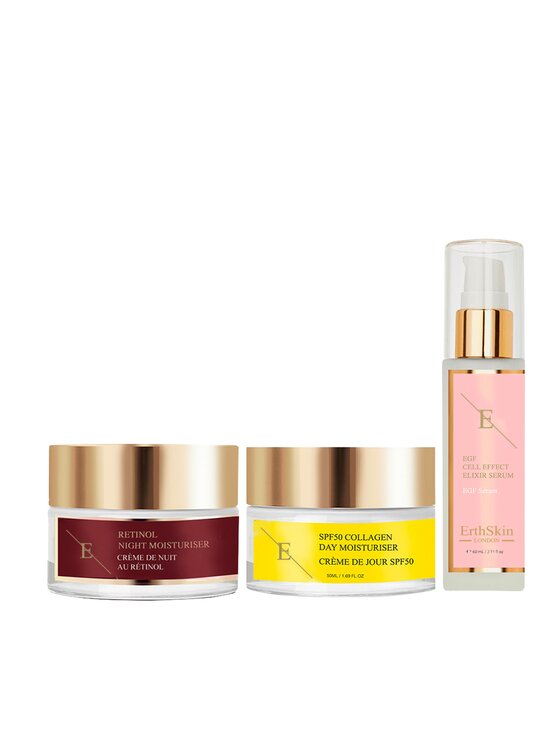 Erthskin London Erthskin London Kolagenowy krem ​​na dzień SPF + Retinol nawilżający na noc + SERUM Z EFEKTEM KOMÓREK EGF Zestaw do pielęgnacji