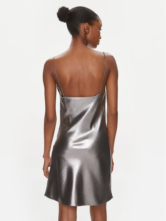 ROTATE ROTATE Coctailkleid Metallic Mini Slip 1116472293 Silberfarben Regular Fit