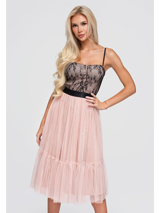 Ombre Ombre Sukienka wieczorowa LA-OM-DLR397 Beżowy Slim Fit