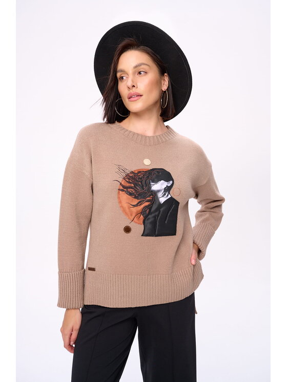 blue shadow blue shadow Sweter Edi Beżowy Regular Fit
