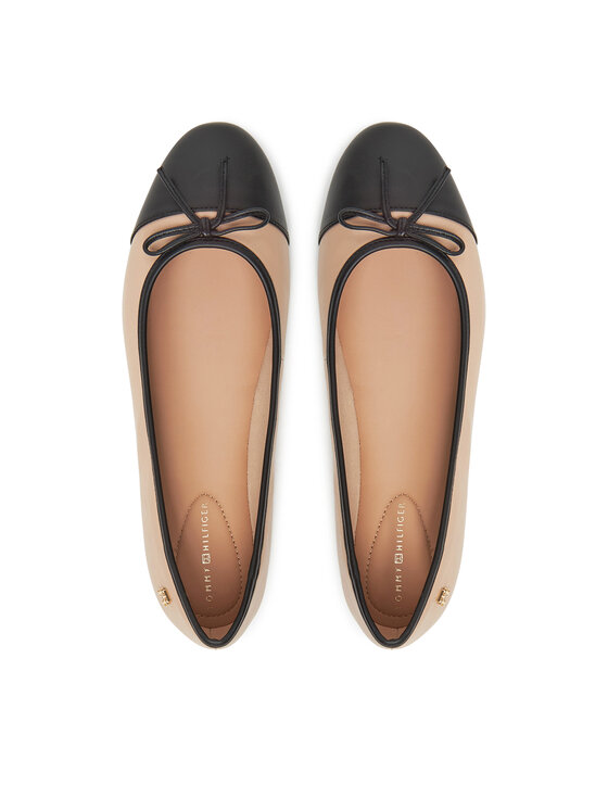Tommy Hilfiger Tommy Hilfiger Balerina Toe Cap Leather Ballerina FW0FW08759 Ekru