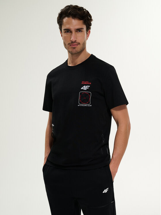 4F 4F T-Shirt WHEEL & WAVE Czarny Regular Fit