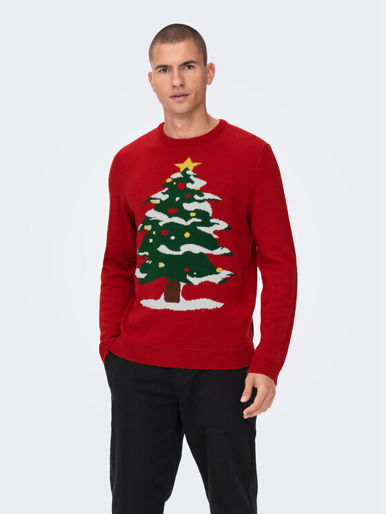 Pull Only&Sons Rouge Et Noir Pour Homme - Taille L - Neuf Sans étiquette - Coupe Régulière