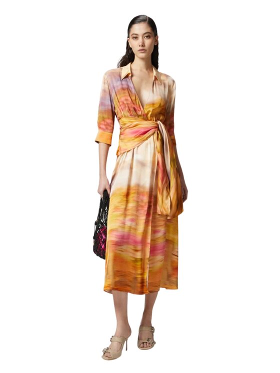 PINKO PINKO Sukienka Rosabella abito satin stampato Beżowy Regular Fit