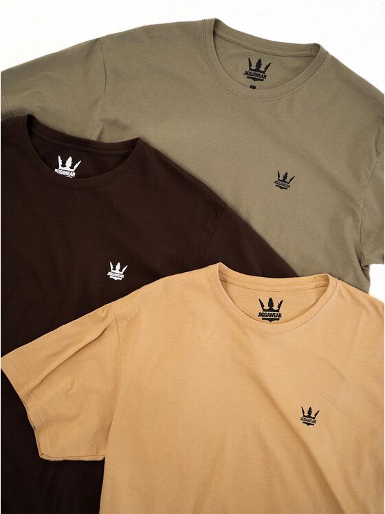 Jigga Wear Jigga Wear Komplet t-shirtów Zestaw 3 T-Shirtów Jigga Wear Mini Crown Brązowa / Beżowa / Zielona 2XL Beżowy Regular Fit