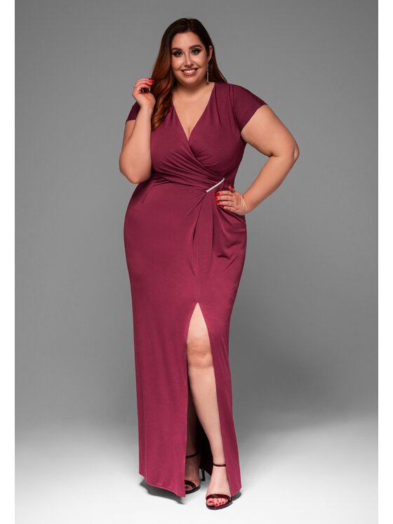Ombre Ombre Sukienka wieczorowa LA-OM-DLR013 Bordowy Regular Fit
