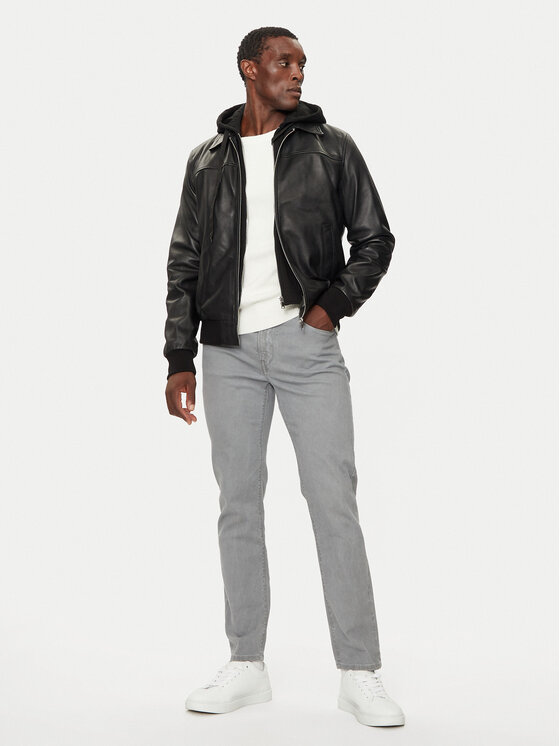 Serge Pariente Serge Pariente Lederjacke Amos Hood Schwarz Regular Fit
