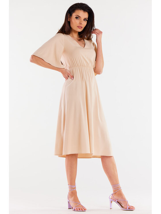Awama Awama Sukienka letnia A518 Beżowy Basic Fit