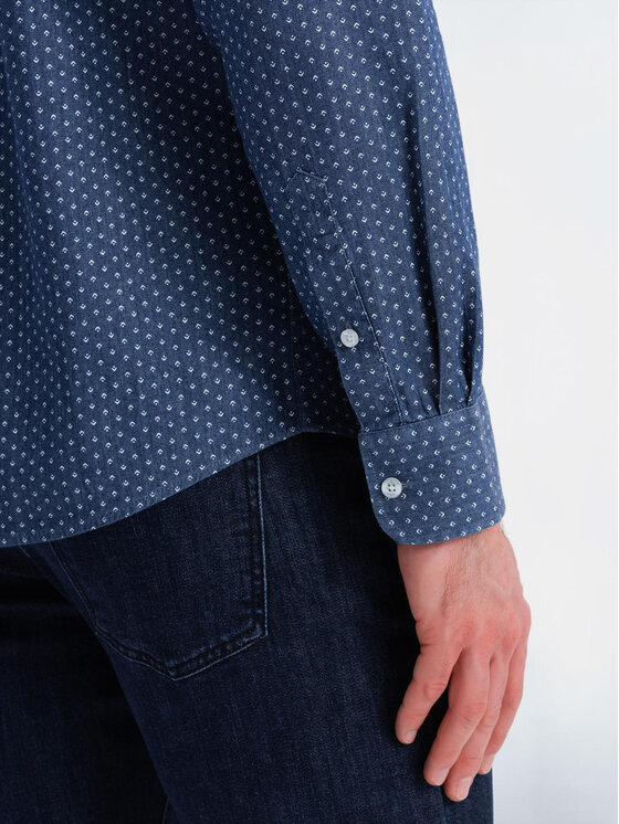 Ombre Ombre Koszula jeansowa OM-SHDS-0179 Niebieski Regular Fit