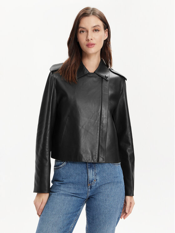 Marella Kožená bunda Sparta 2413441011 Čierna Regular Fit