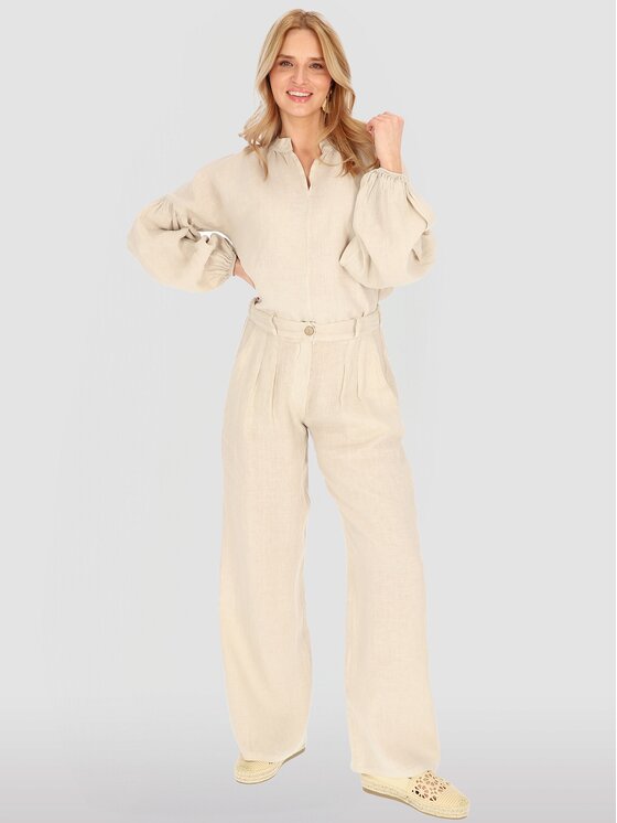 Perso Perso Spodnie damskie PTE255039F Beżowy Regular Fit