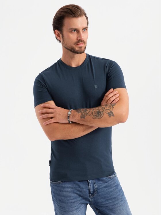 Ombre Ombre T-Shirt OM-TSCT-0220 Tmavomodrá Slim Fit
