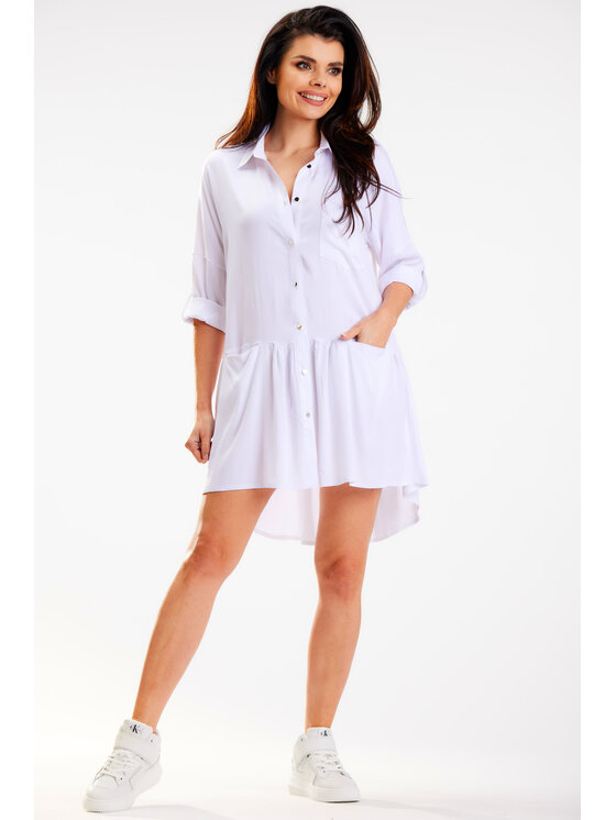 Awama Awama Sukienka letnia A584 Biały Basic Fit
