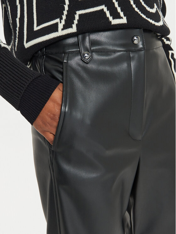 Max Mara Leisure Max Mara Leisure Hlače od imitacije kože Struzzo 2426786098 Crna Straight Fit