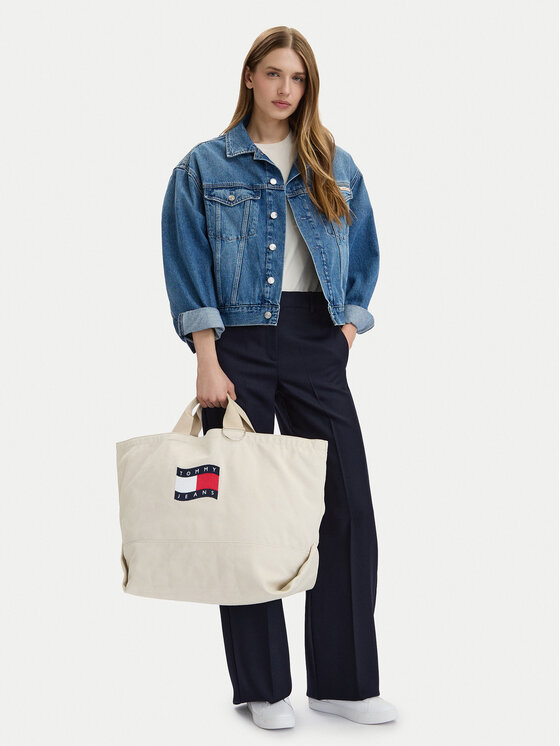 Tommy Jeans Tommy Jeans Дамска чанта Tjw Wave Flag Med Tote AW0AW18466 Бежов
