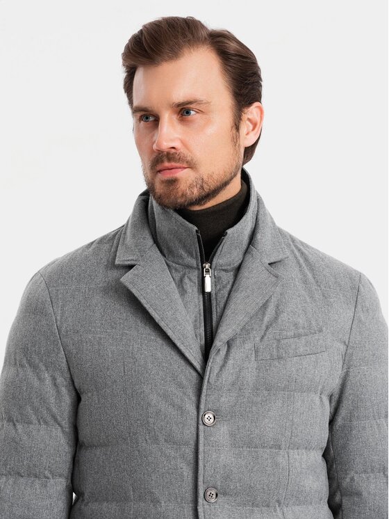 Ombre Ombre Kurtka zimowa OM-JALP-0170 Szary Regular Fit
