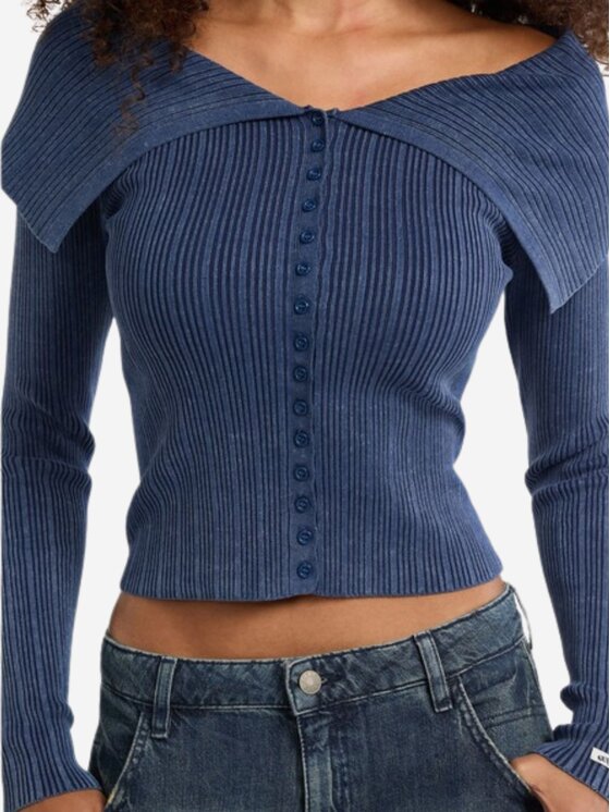 Guess Guess Kardigan go collar ribbed cardigan Niebieski Slim Fit