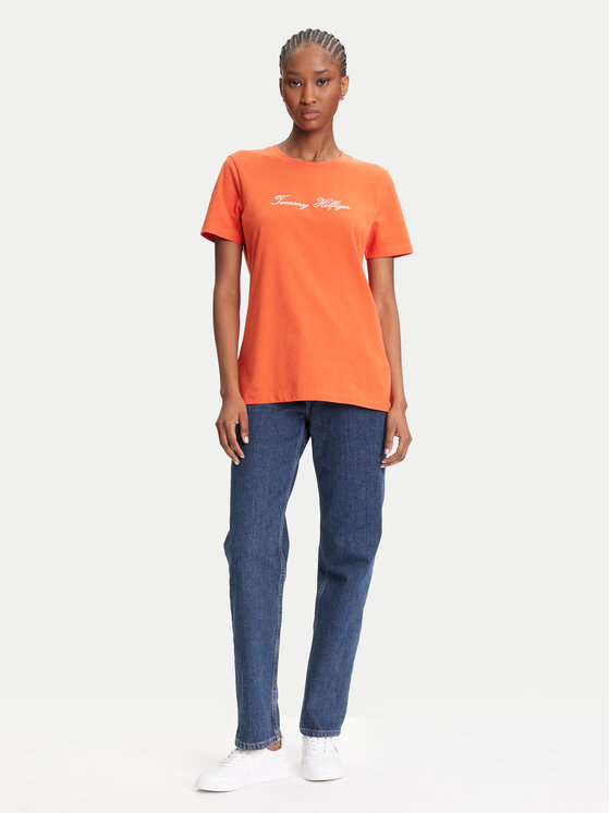 Tommy Hilfiger Tommy Hilfiger T-Shirt Script WW0WW45746 Pomarańczowy Regular Fit