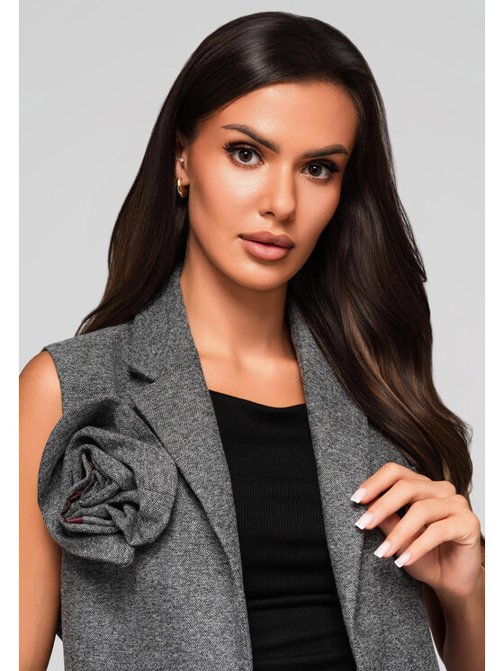 Ombre Ombre Kamizelka LW-BLZV-0102 Szary Regular Fit