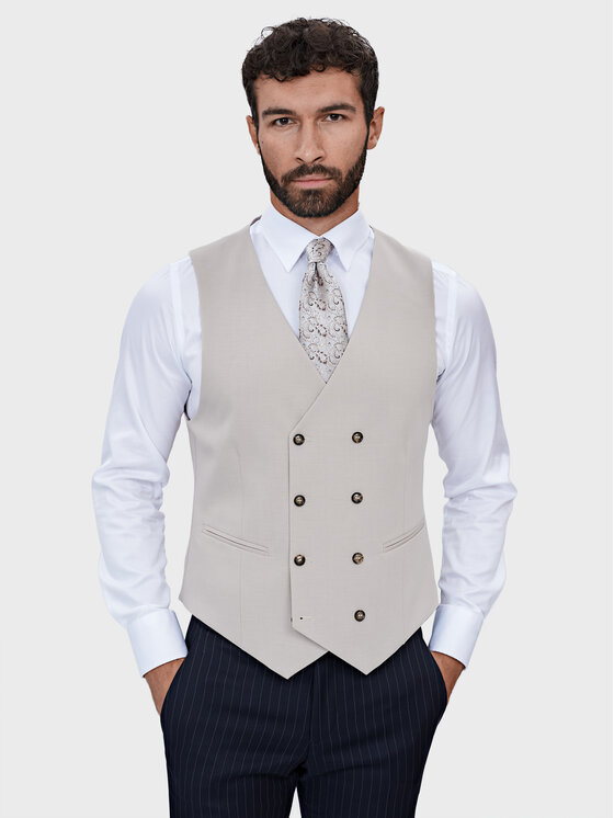 Evenemen Evenemen Kamizelka garniturowa Boston SW084 Écru Slim Fit