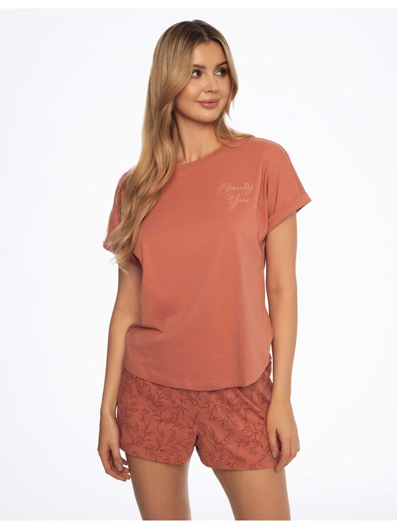 Esotiq Esotiq Piżama 41306-38X Koralowy Loose Fit