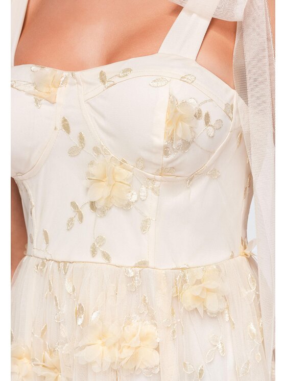 Ombre Ombre Sukienka wieczorowa LA-OM-DLR427 Kremowy Regular Fit