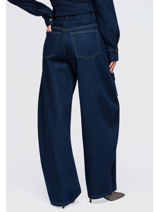 Ombre Ombre Spodnie materiałowe OW-PA-E0017 Granatowy Relaxed Fit