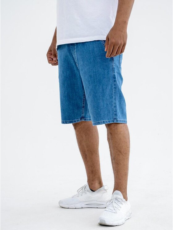 Jigga Wear Jigga Wear Szorty jeansowe Krótkie Spodenki Jeansowe Ze Ściągaczem Męskie Sprane Niebieskie / Złote Jigga Wear Crown Pocket 2XL Niebieski Regular Fit