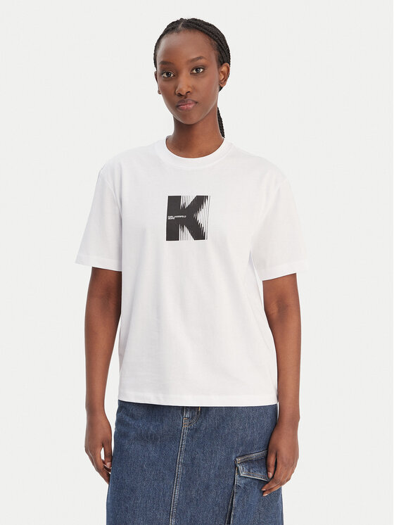 Karl Lagerfeld Jeans Tricou B1W17055 Alb Relaxed Fit