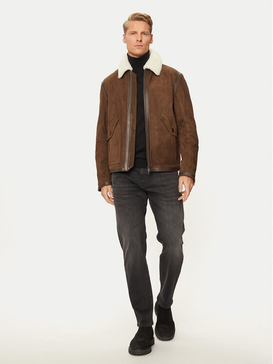 BOSS Boss Usnjena jakna C-Montel 50524458 Rjava Regular Fit