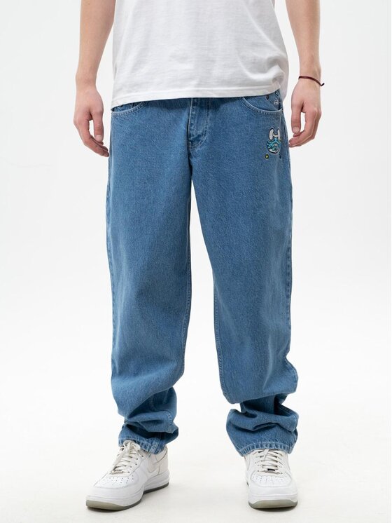 Smerfy Smerfy Jeansy Spodnie Jeansowe Baggy Męskie Jasne Niebieskie Smerfy Stunned M Niebieski Baggy Fit