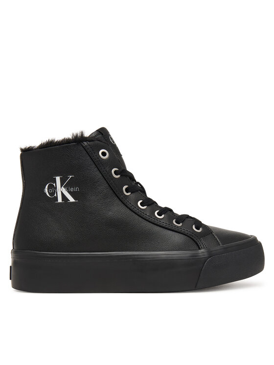 Calvin Klein Calvin Klein Snīkeri Vulc Flatf Mid Laceup Lth Fur HW0HW03234 Melns