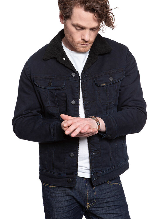Lee Lee Kurtka jeansowa SHERPA JACKET Niebieski Regular Fit
