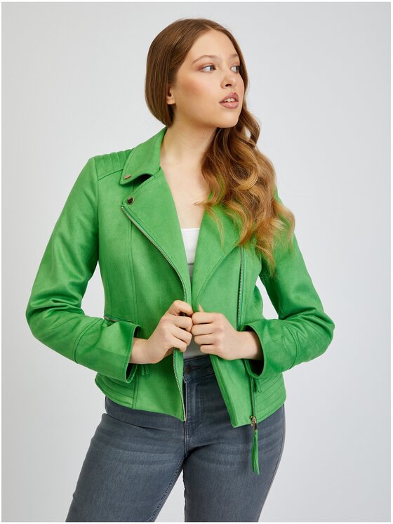 Orsay Orsay Kurtka skórzana 845022865000__36 Zielony Regular Fit