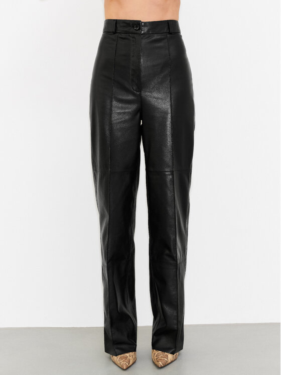 FAN LEATHER FAN LEATHER Spodnie skórzane TRW873-110 Czarny Loose Fit