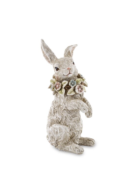 MIAhome MIAhome Figurka królik 18x7x19,5 cm PELUCHE-2 z wieńcem kwiatów na szyi Szary