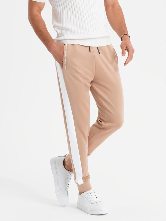 Ombre Ombre Spodnie dresowe OM-PASK-0229 Beżowy Regular Fit