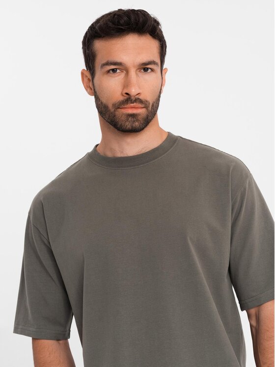 Ombre Ombre T-Shirt OM-TSBC-0234 Zielony Loose Fit