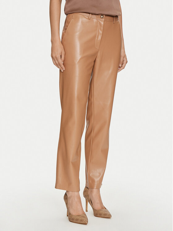 Guess Guess Hlače od imitacije kože Lia W4YB18 WF8Q0 Bež Regular Fit