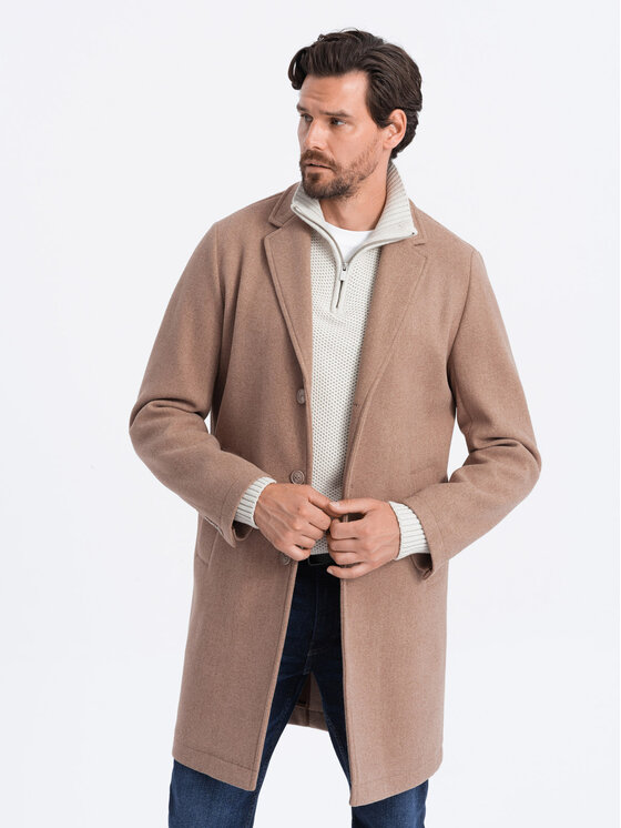 Ombre Ombre Kabát pro přechodné období OM-COWC-0104 Béžová Regular Fit
