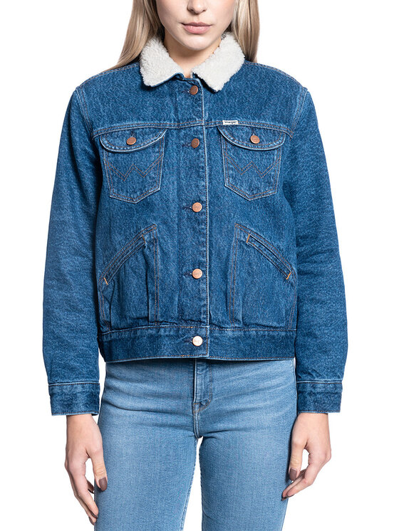Wrangler Wrangler Kurtka damska SHERPA Niebieski Regular Fit